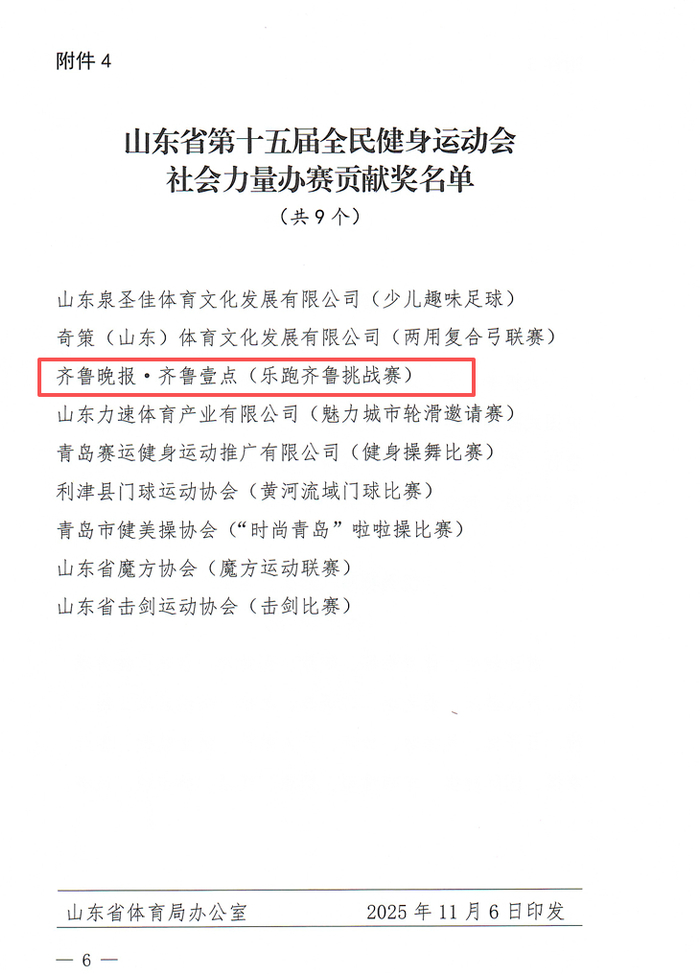 开云官网-齐鲁晚报·齐鲁壹点获第十五届全民健身运动会社会力量办赛贡献奖|山东省|赛事|公益_新浪新闻
